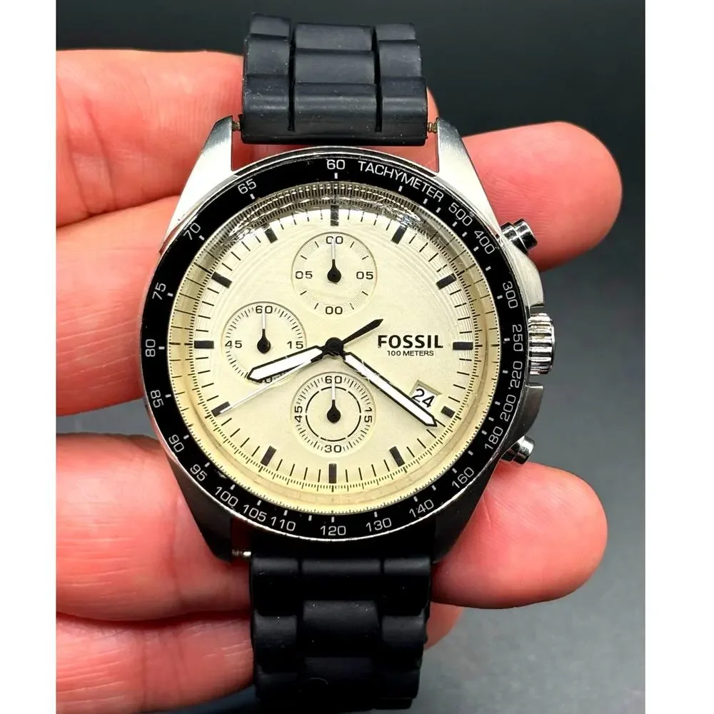 Fossil Sport 54 CH3023 Chronograph Beige Dial Black Strap 44mm Watch
